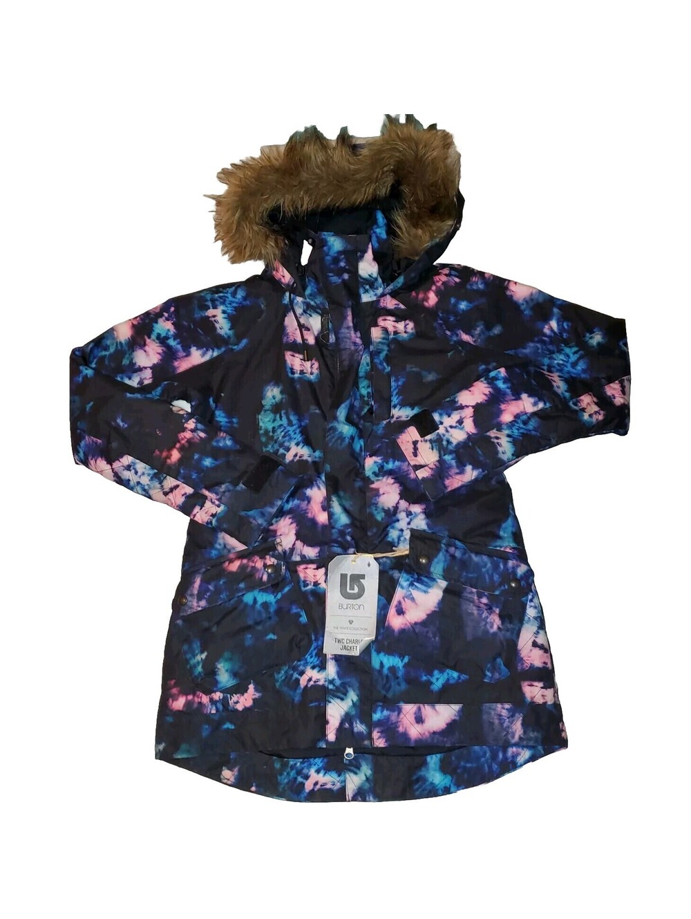 NWT Sz SMALL Womens Burton TWC Charlie Faux Fur Hooded Tie Dye Snowboard Jacket